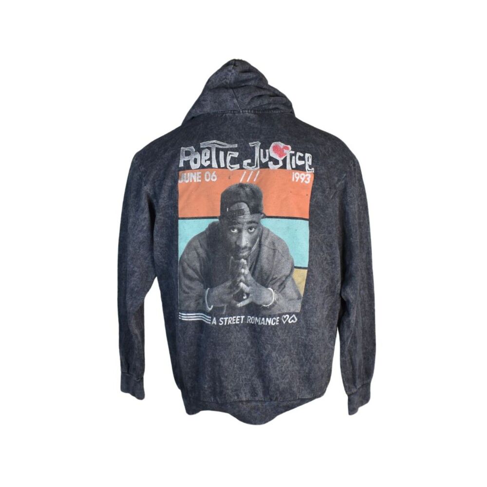 Poetic Justice Hoodie Black Mineral Wash Lightweight Hooded Tupac Mens Medium